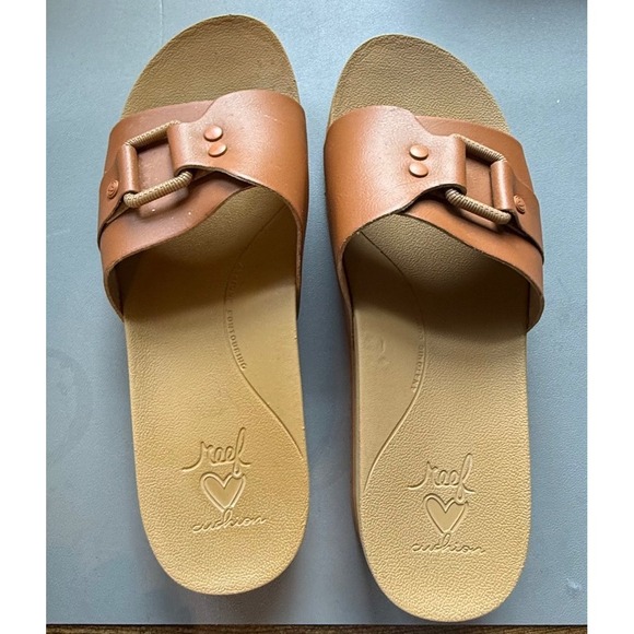 Reef Shoes - Reef Cushion Horizon Hi Slide Sandals Women's 8 Tan Platform Arch Support Buckle